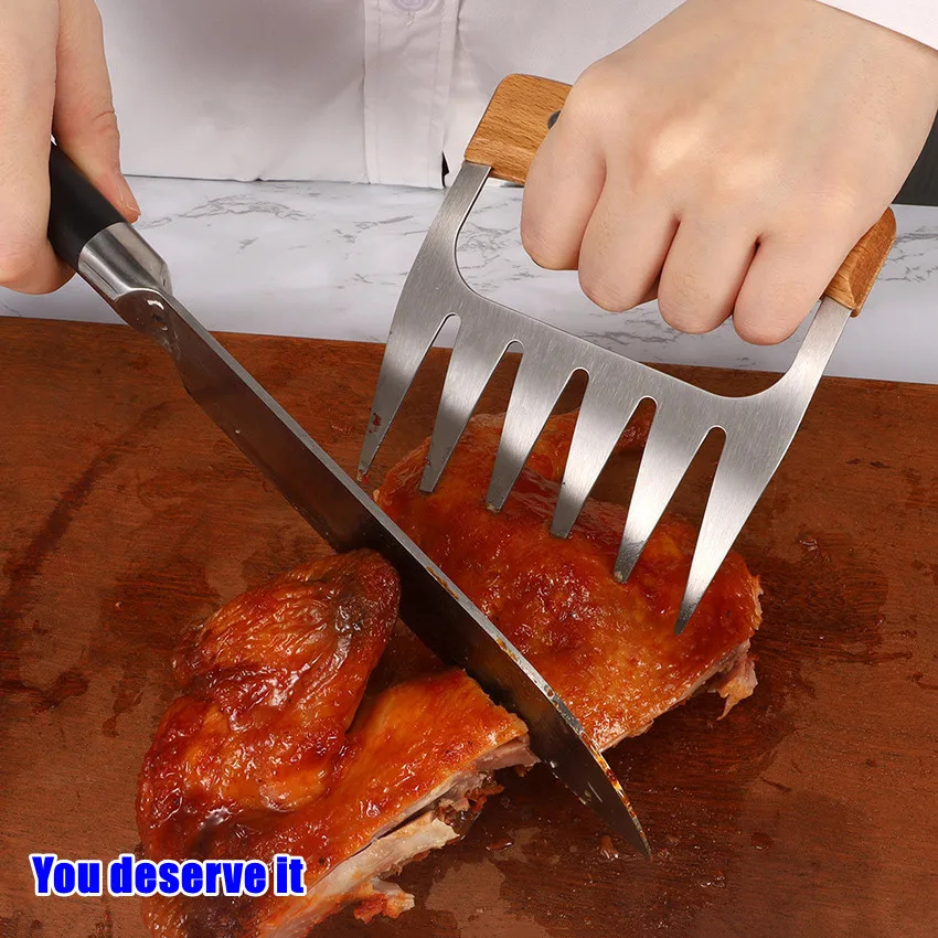 Stainless Steel BBQ Meat Shredder Claws With Wood Handle