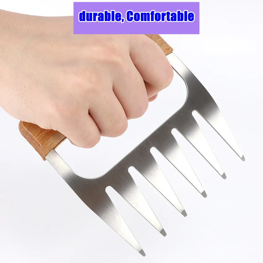 Stainless Steel BBQ Meat Shredder Claws With Wood Handle