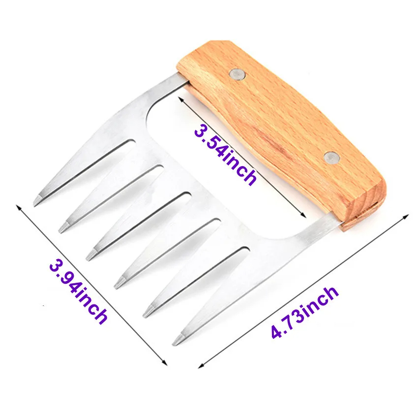 Stainless Steel BBQ Meat Shredder Claws With Wood Handle
