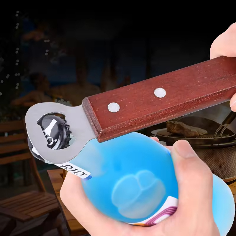 Multifunction Stainless Steel BBQ Spatula With Bottle Opener, 19 Inch Long Grill Spatula w/ Wooden Handle For Barbecue Tailgater Party