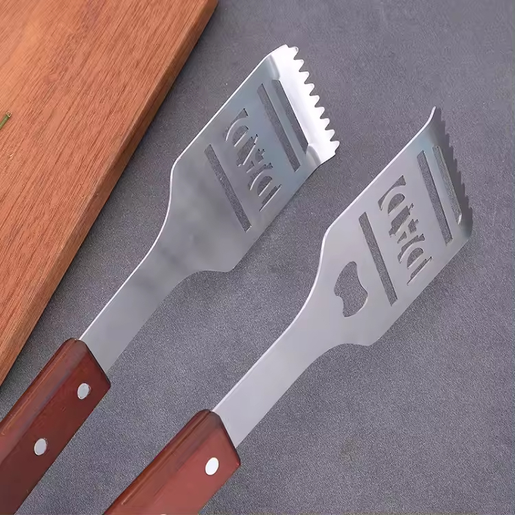 Stainless Steel-BBQ Barbecue Tongs With Wood Handle, 15.62 Inch Long Wood-Handled Grill Tongs for Charcoal, Grilling, BBQ, Cooking