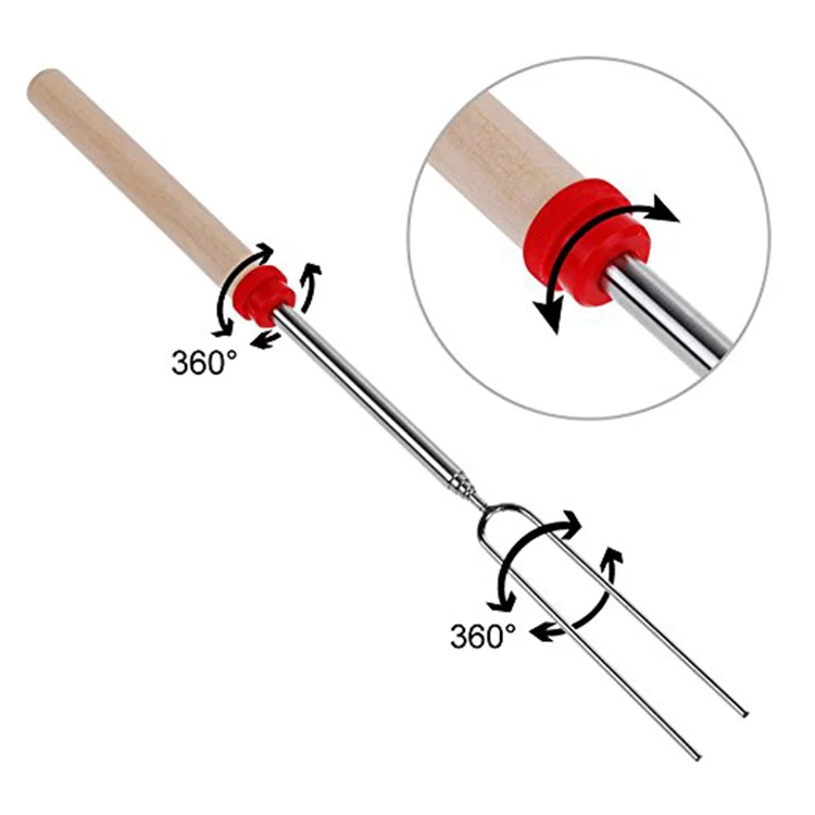 8pcs Telescoping Stainless Steel BBQ skewers Roasting Sticks for Fire Pit, Extendable 12 Inch to 32 Inch Campfire Roasting Sticks