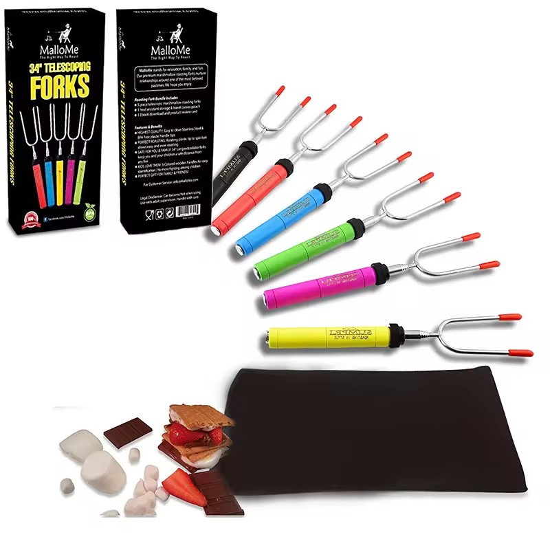 5 Pack Telescoping Stainless Steel Campfire Roasting Sticks, Extendable Marshmallow Roasting Sticks Smore Skewers Hot Dog Fork