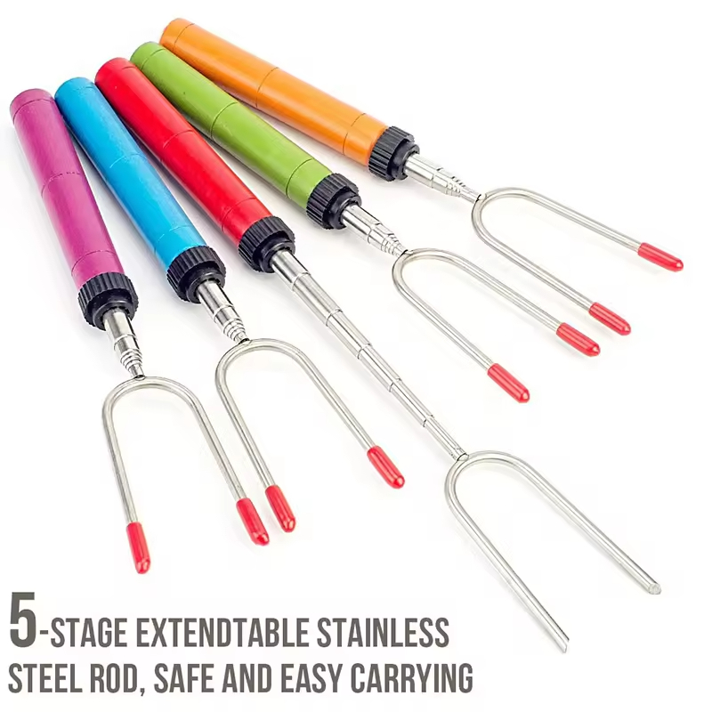 5 Pack Telescoping Stainless Steel Campfire Roasting Sticks, Extendable Marshmallow Roasting Sticks Smore Skewers Hot Dog Fork
