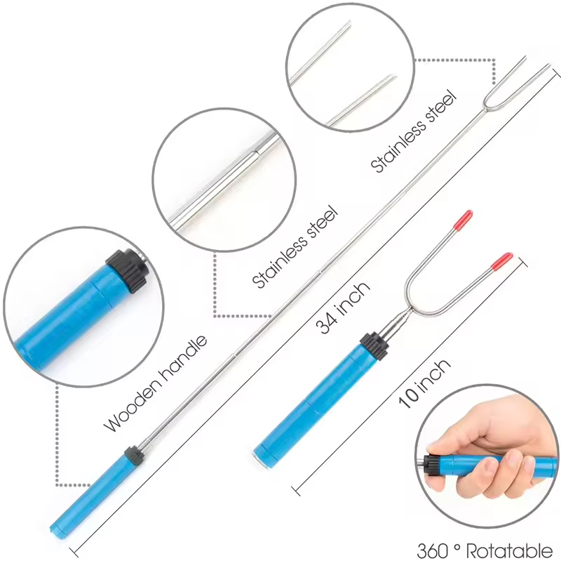 5 Pack Telescoping Stainless Steel Campfire Roasting Sticks, Extendable Marshmallow Roasting Sticks Smore Skewers Hot Dog Fork