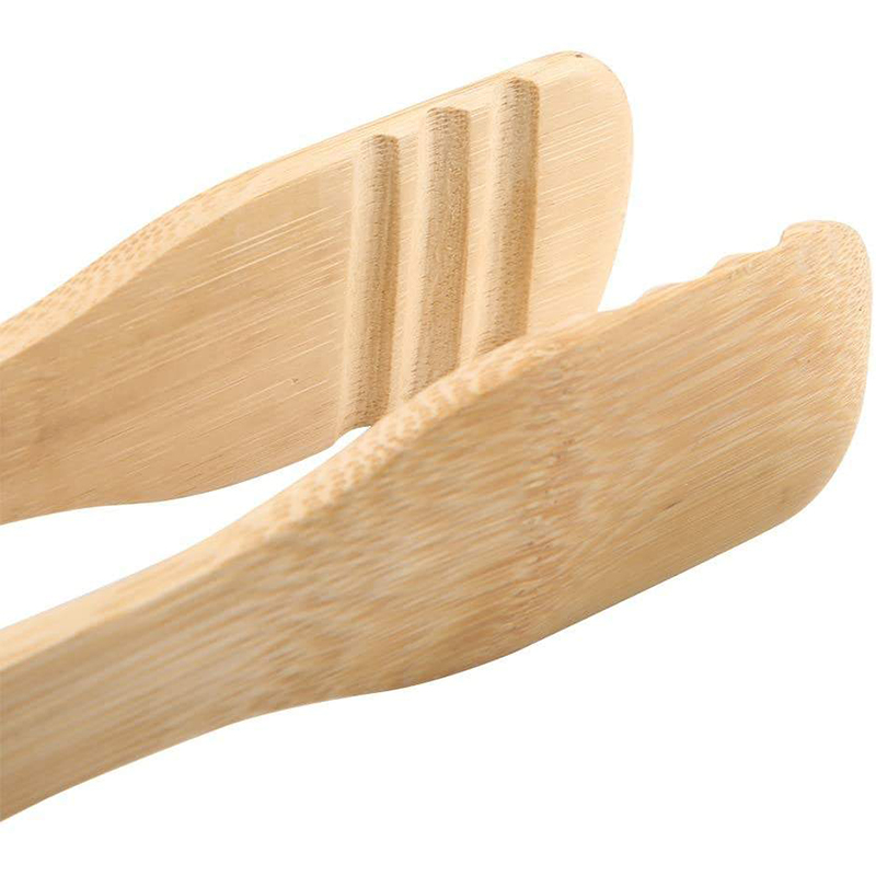 Bamboo Kitchen BBQ Food Tongs Silicone Wooden Food Serving Tongs