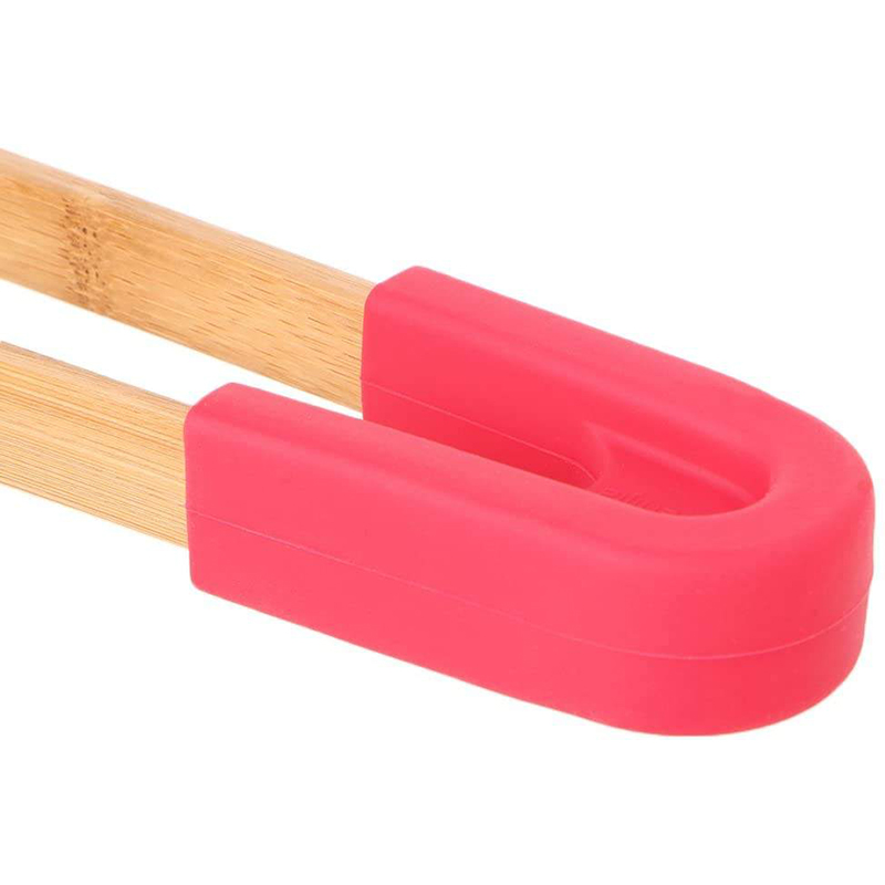Bamboo Kitchen BBQ Food Tongs Silicone Wooden Food Serving Tongs
