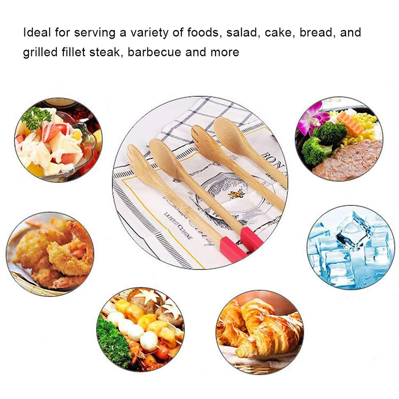 Bamboo Kitchen BBQ Food Tongs Silicone Wooden Food Serving Tongs