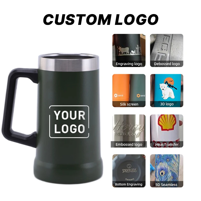 24oz Insulated Beer Cups Tumbler with Handle, Double-wall Vacuum Stainless Steel Tumbler Beer Mug Gaint Bar Drinkware Beer Stein