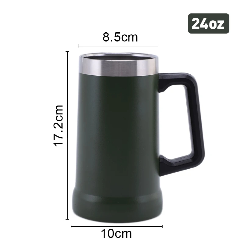 24oz Insulated Beer Cups Tumbler with Handle, Double-wall Vacuum Stainless Steel Tumbler Beer Mug Gaint Bar Drinkware Beer Stein