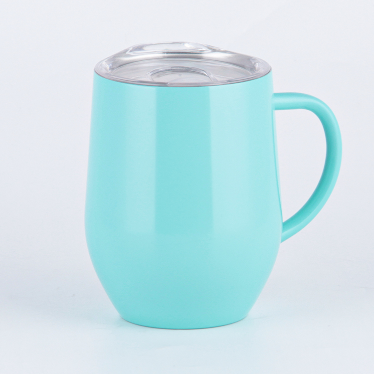 12oz Egg Shaped Double Wall Stainless Steel Coffee Mugs With Handle, Insulated Camping Travel Coffee Beer Cup