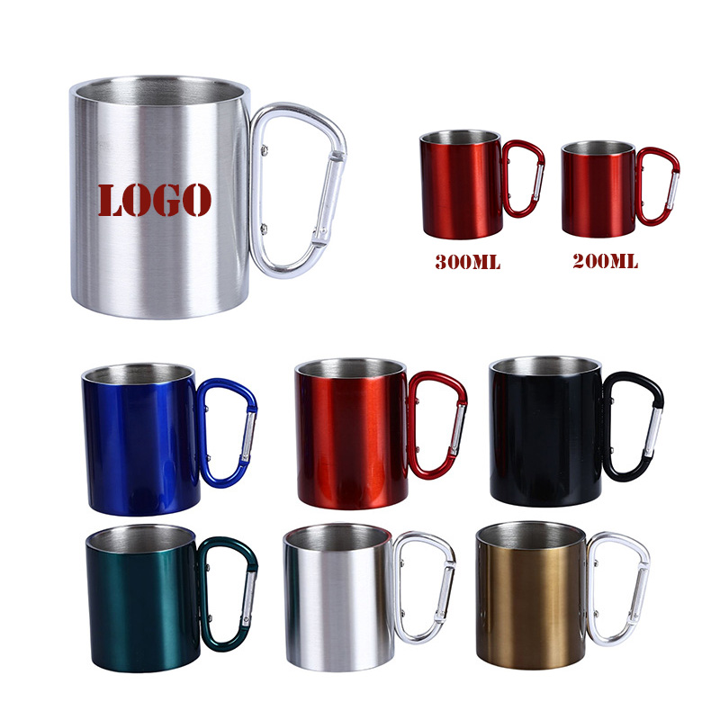 6.7oz Stainless Steel Camping Mug with Handle, Portable Mini Camping Insulated Coffee Mug With D Ring Carabiner Handle