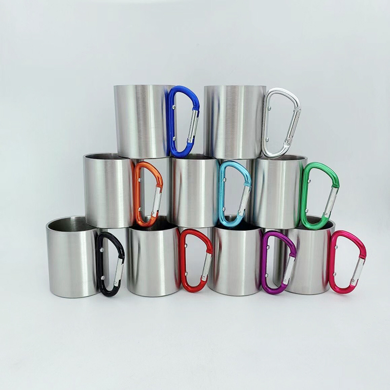 6.7oz Stainless Steel Camping Mug with Handle, Portable Mini Camping Insulated Coffee Mug With D Ring Carabiner Handle