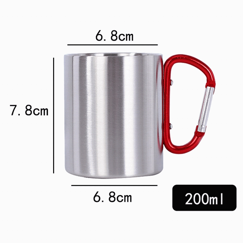 6.7oz Stainless Steel Camping Mug with Handle, Portable Mini Camping Insulated Coffee Mug With D Ring Carabiner Handle