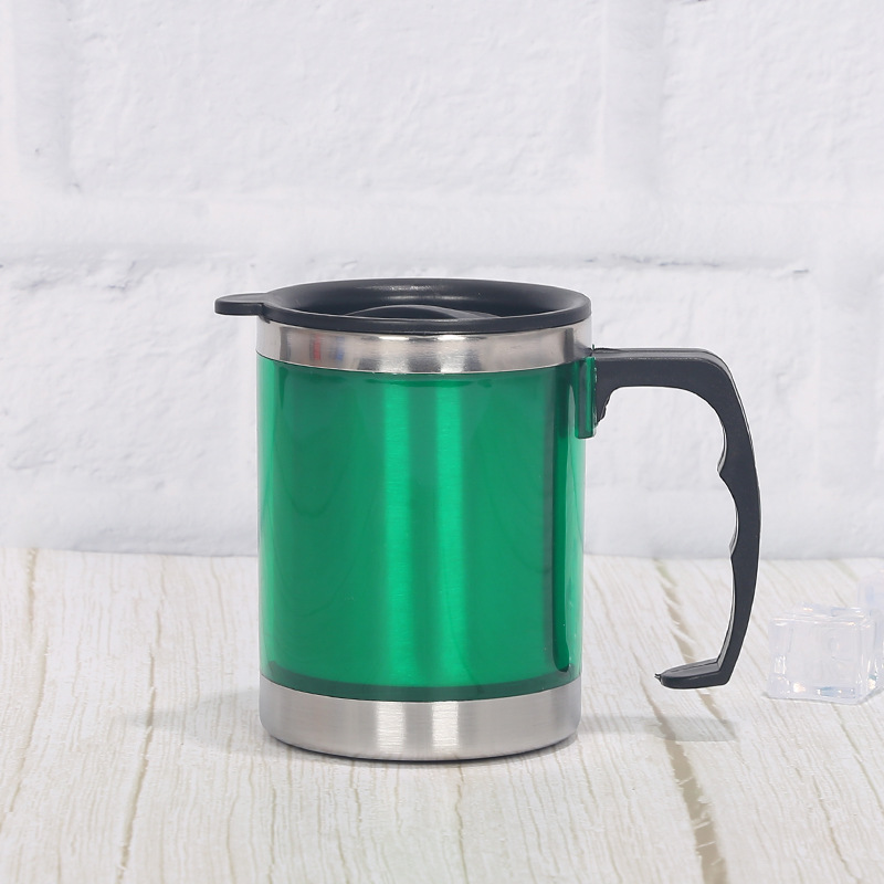 15oz Double-wall Stainless Steel Insulated Camper Mug With Easy Grip Handle & Leakproof Sliding Lid