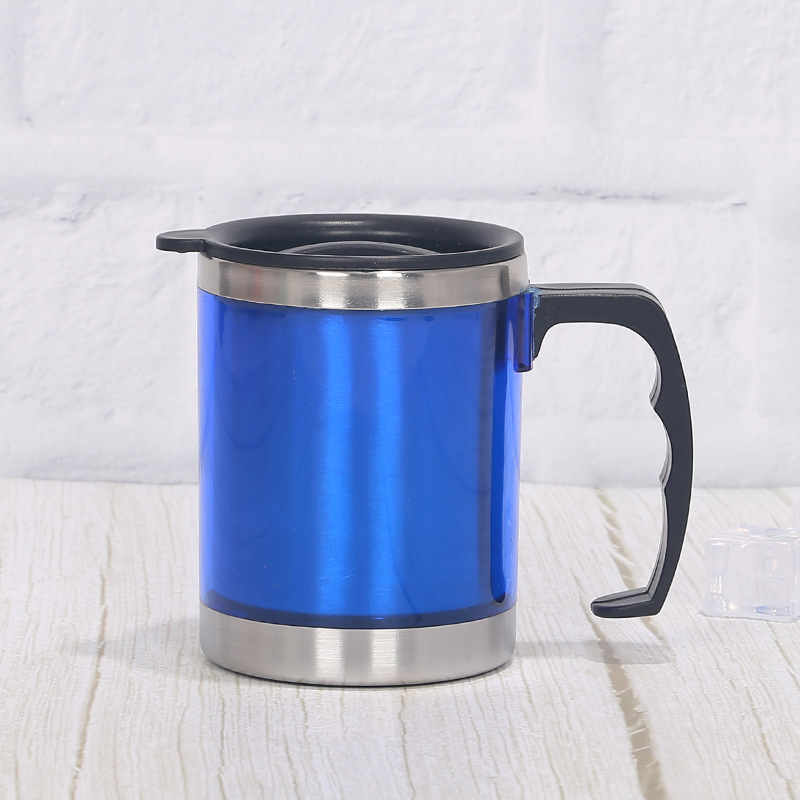 15oz Double-wall Stainless Steel Insulated Camper Mug With Easy Grip Handle & Leakproof Sliding Lid