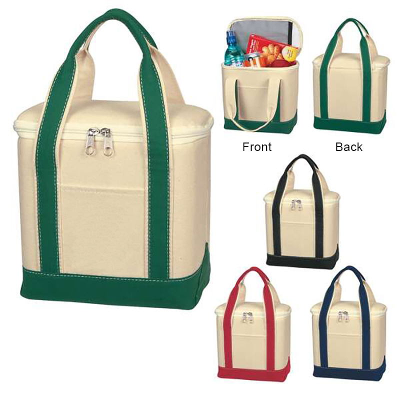 Reusable Cotton Canvas Insulated Grocery Cooler Bag, Waterproof Lunch Cooler Bag With Handle For Travel Picnic Camping