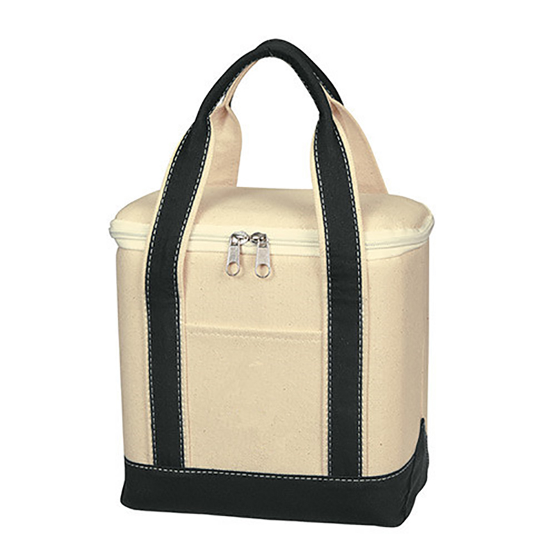 Reusable Cotton Canvas Insulated Grocery Cooler Bag, Waterproof Lunch Cooler Bag With Handle For Travel Picnic Camping