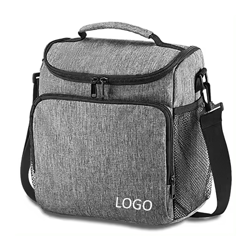 Large Picnic Insulated Lunch Cooler Bag With Handle and Adjustable Shoulder Strap, Oxford Fabric, WIth Front Bag and Side Mesh Bag