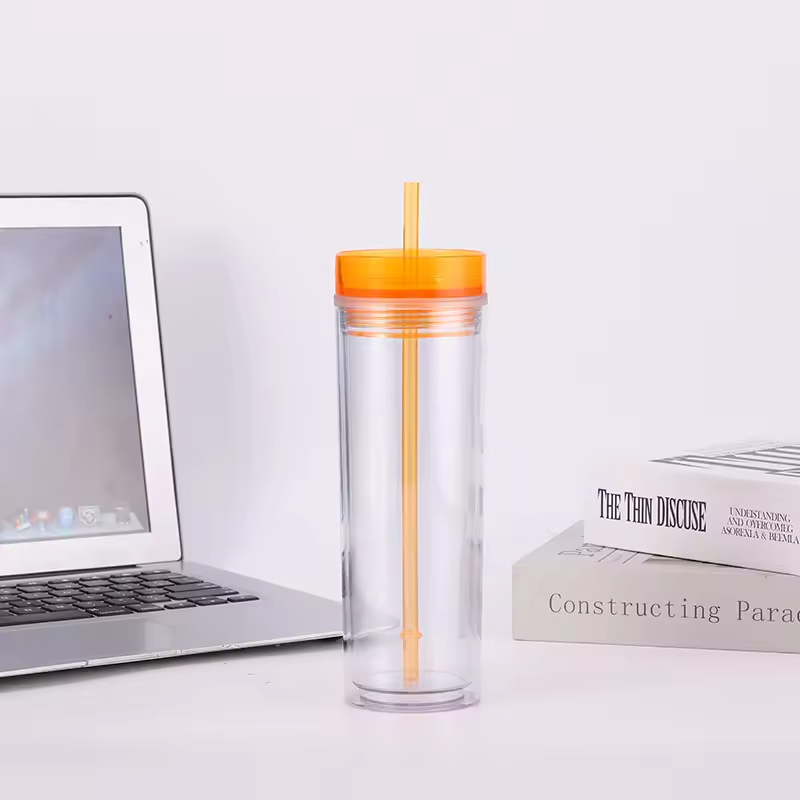Personalized 16oz Acrylic Skinny Tumblers, Double-Walled Insulated Drinkware with Colorful Lids and Straws