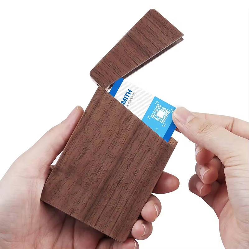 4.25'' x 2.68'' Wooden Business Card Holder for Holding 12-15 Cards - Magnetic Closure, Ideal for Corporate Branding and Events
