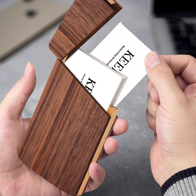 4.25'' x 2.68'' Wooden Business Card Holder for Holding 12-15 Cards - Magnetic Closure, Ideal for Corporate Branding and Events
