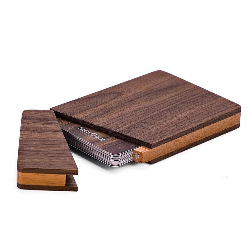 4.25'' x 2.68'' Wooden Business Card Holder for Holding 12-15 Cards - Magnetic Closure, Ideal for Corporate Branding and Events