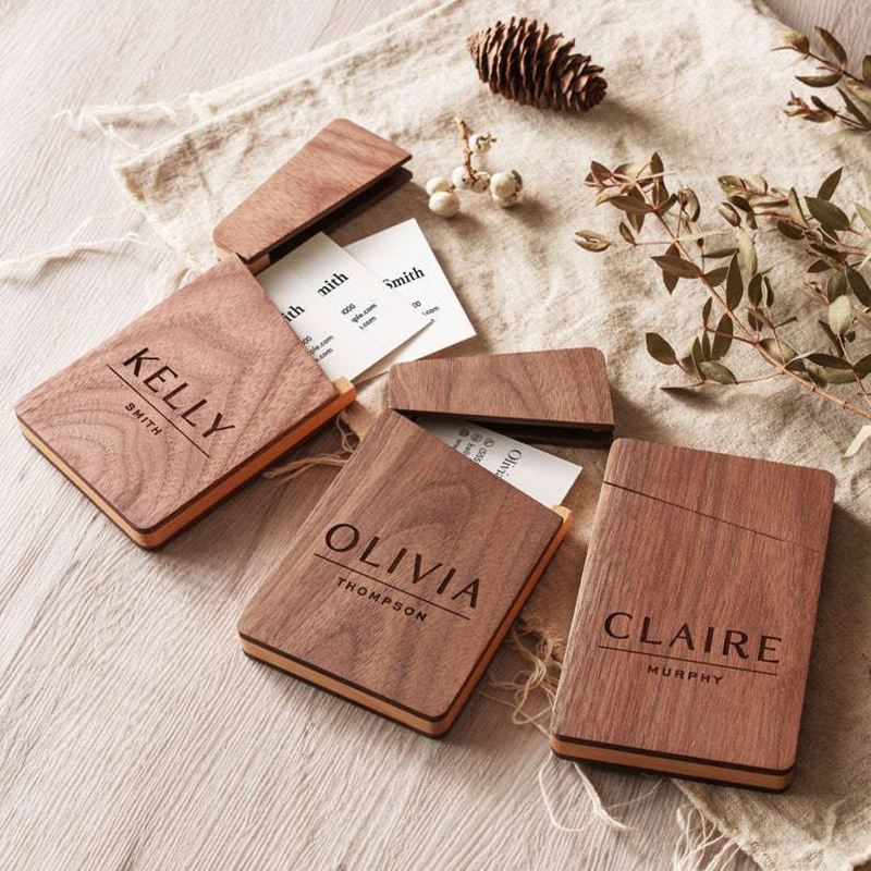 4.25'' x 2.68'' Wooden Business Card Holder for Holding 12-15 Cards - Magnetic Closure, Ideal for Corporate Branding and Events