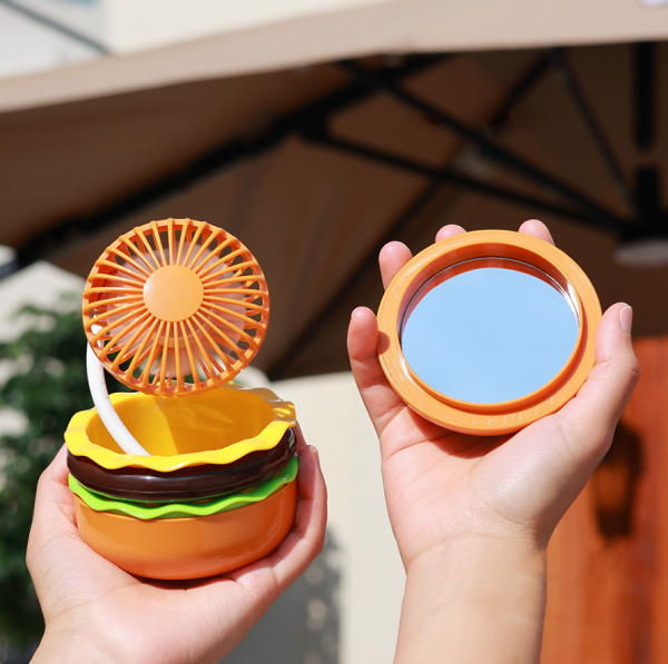 Foldable Electric Hamburger Fan with Built-In Mirror