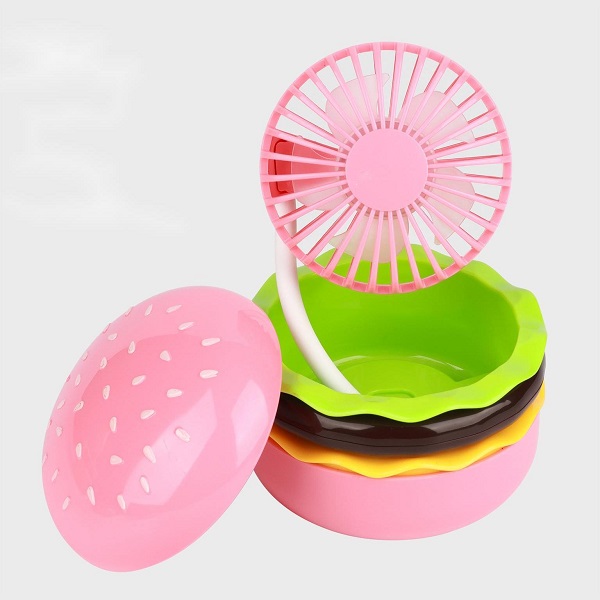 Foldable Electric Hamburger Fan with Built-In Mirror
