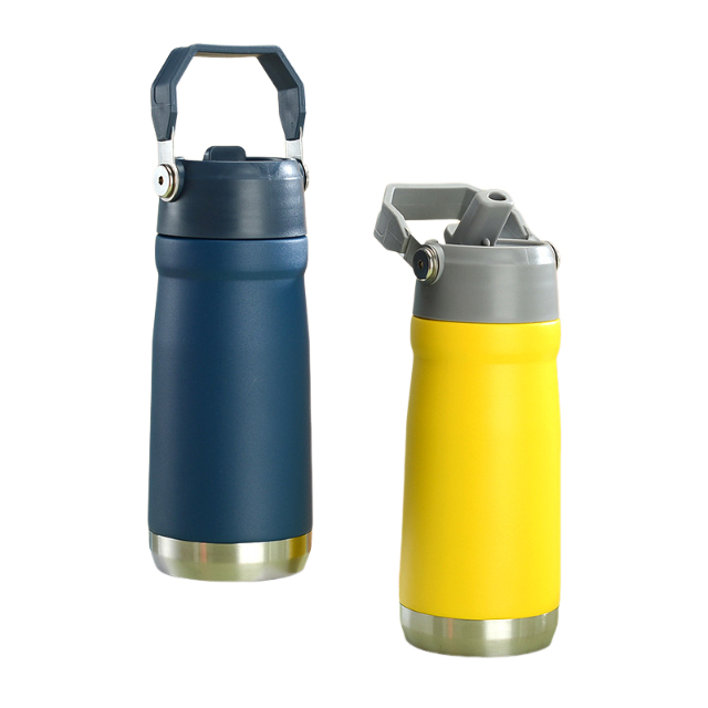 22oz Portable Flip Straw Water Bottle with Top Handle, Stainless Steel Sports Water Bottle