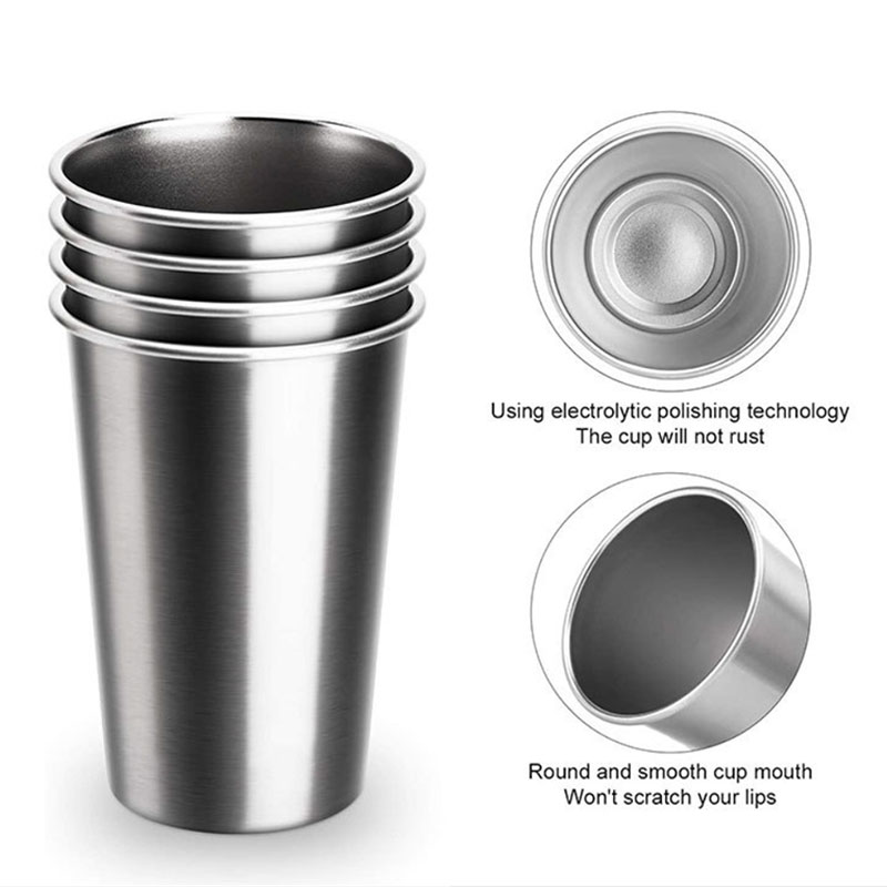  304 Stainless Steel Beer Cup, Single Wall Metal Drinking Cup with Electrolytic Polished Finish, Rust Resistant, Shatterproof