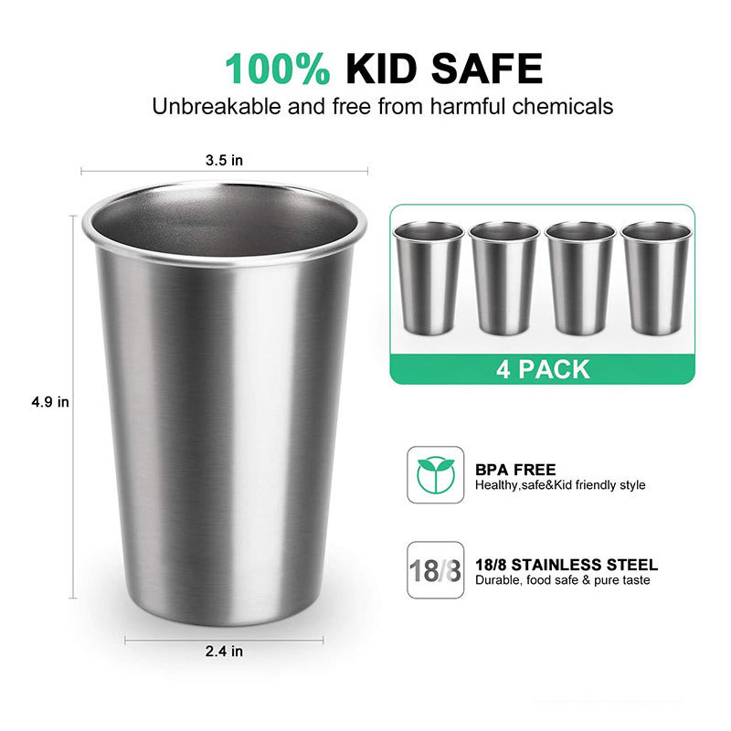  304 Stainless Steel Beer Cup, Single Wall Metal Drinking Cup with Electrolytic Polished Finish, Rust Resistant, Shatterproof