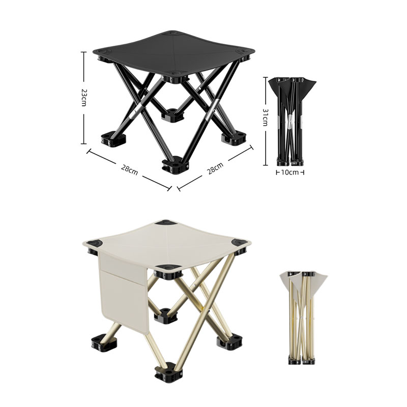 Portable Folding Camping Stool With Convenient Side Pocket, Lightweight Aluminum Outdoor Stool with Oxford Fabric Seat
