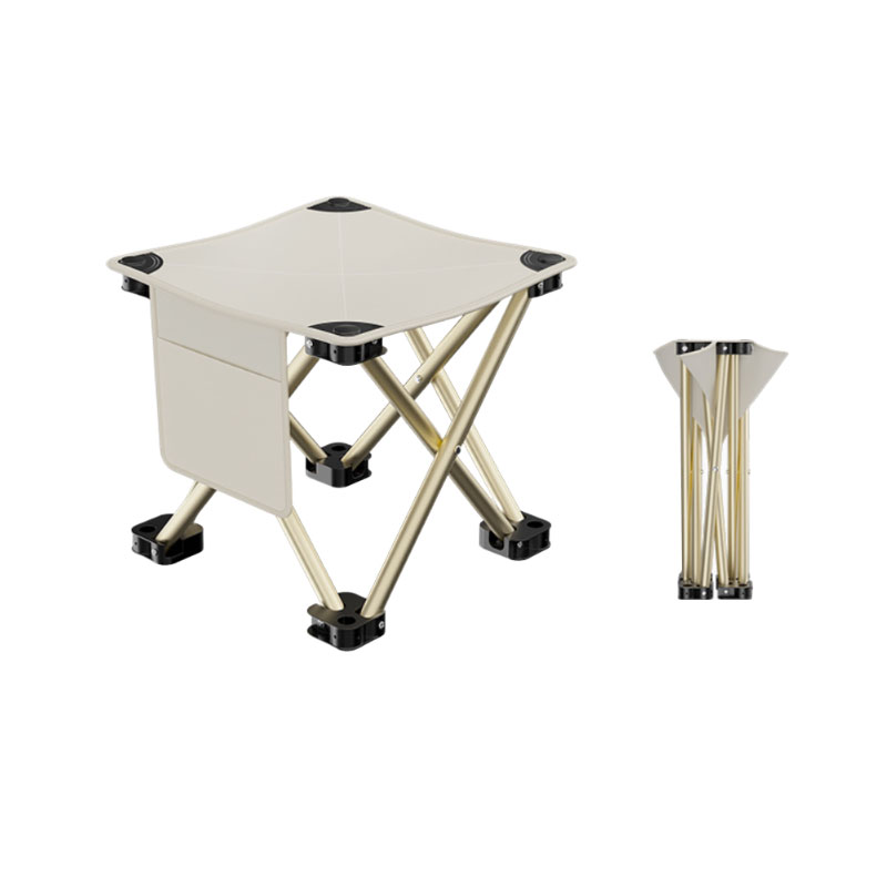 Portable Folding Camping Stool With Convenient Side Pocket, Lightweight Aluminum Outdoor Stool with Oxford Fabric Seat