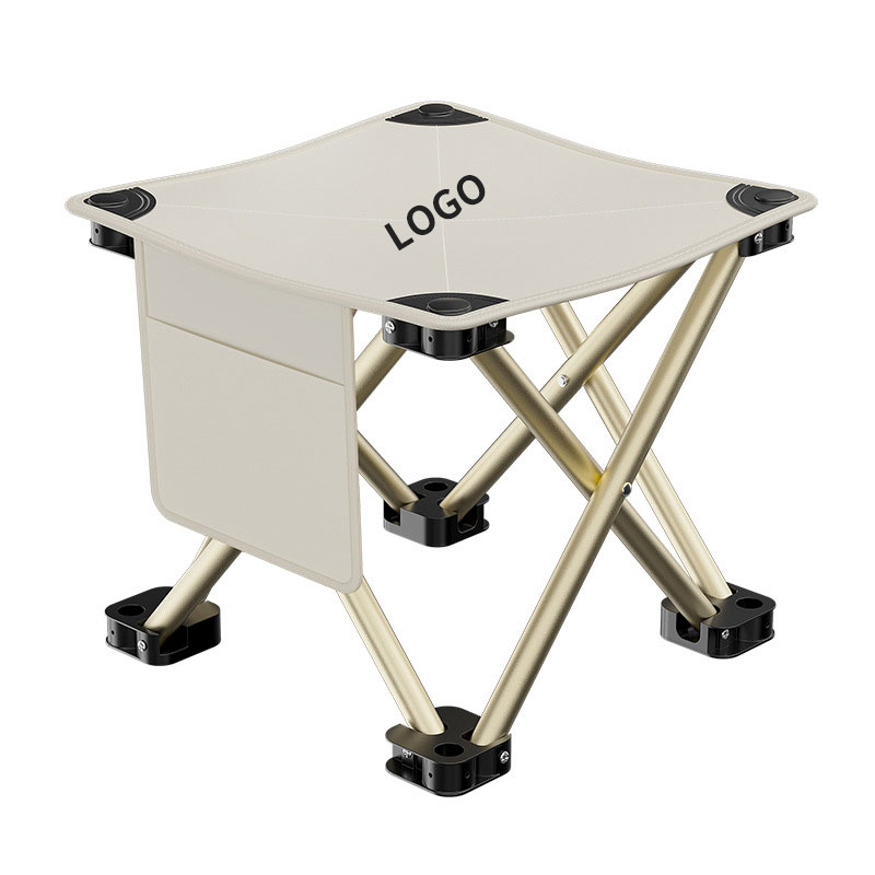 Portable Folding Camping Stool With Convenient Side Pocket, Lightweight Aluminum Outdoor Stool with Oxford Fabric Seat