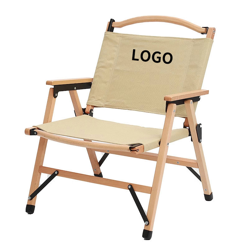 Portable Kermit Style Folding Camping Chair with Beechwood Frame & Canvas Seat - Retro Wooden Chair for Camping, Beach & Patio