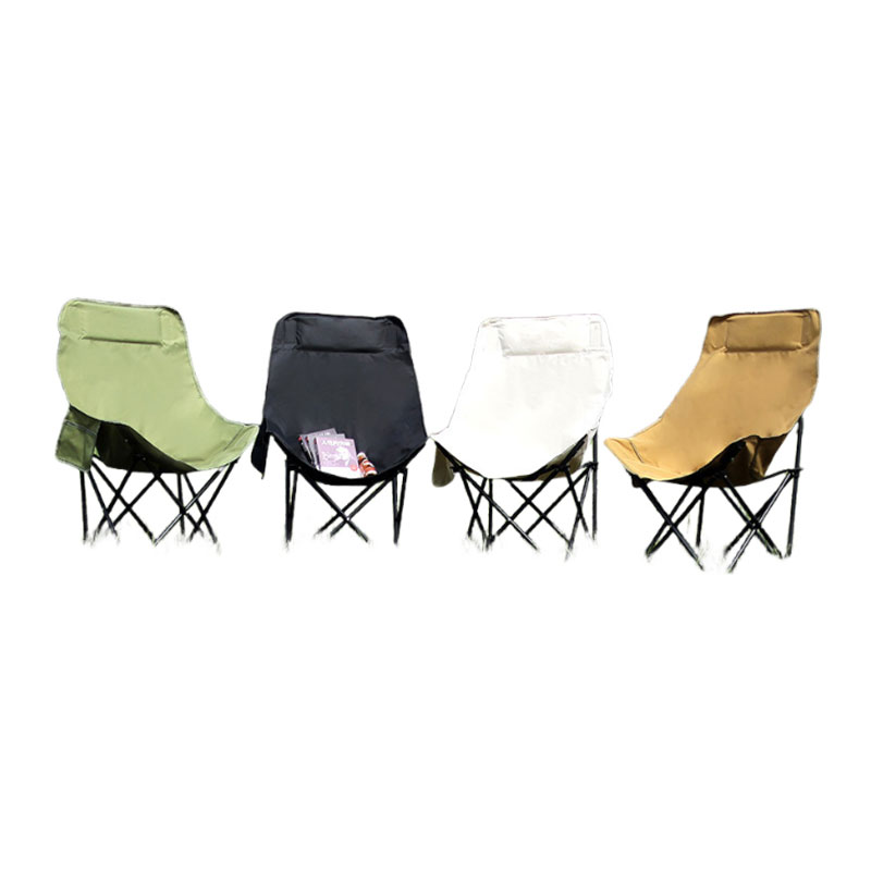 Deluxe Folding Moon Chair with Side Pocket - Ergonomic Padded Club Chair, Durable 600D Oxford Fabric, Portable Steel Frame