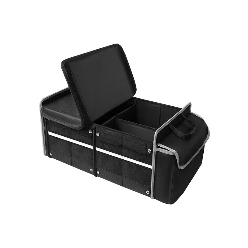 Expandable Car Trunk Organizer Bag with Insulated Cooler Compartment, Foldable 600D Oxford Storage with Side Mesh Pockets