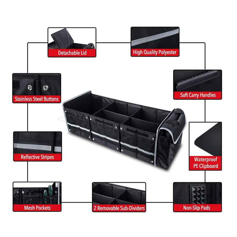 Expandable Car Trunk Organizer Bag with Insulated Cooler Compartment, Foldable 600D Oxford Storage with Side Mesh Pockets
