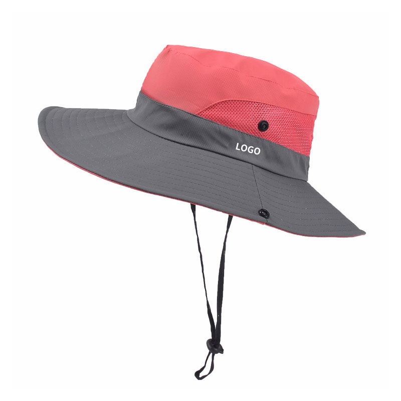 Lightweight Wide Brim Bucket Hat with Mesh Panels, Chin Strap, UV Protection & Water-Resistant Design for Outdoor Use