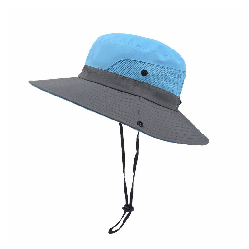 Lightweight Wide Brim Bucket Hat with Mesh Panels, Chin Strap, UV Protection & Water-Resistant Design for Outdoor Use