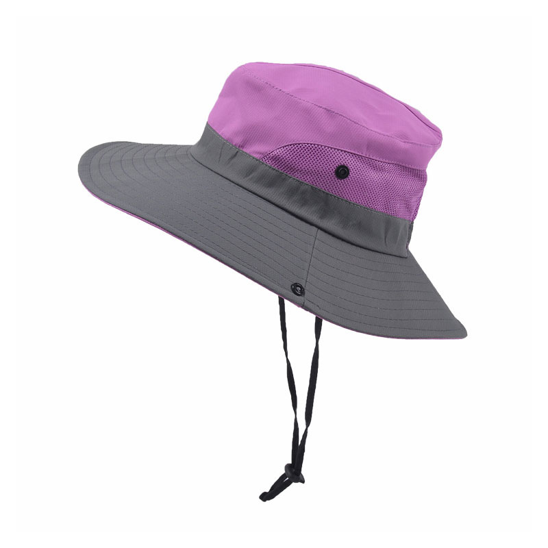 Lightweight Wide Brim Bucket Hat with Mesh Panels, Chin Strap, UV Protection & Water-Resistant Design for Outdoor Use