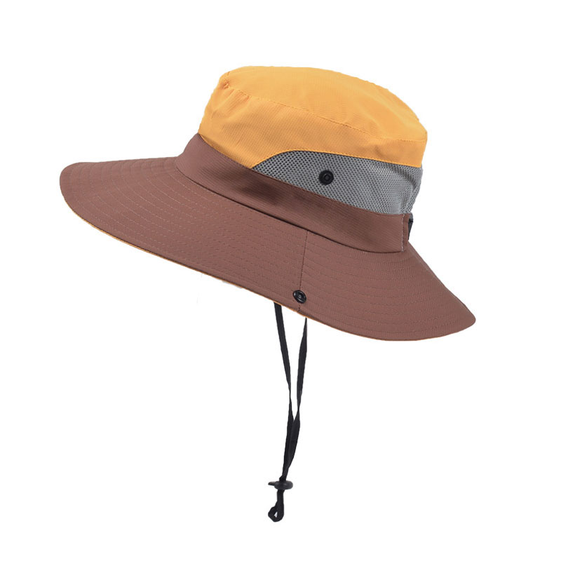 Lightweight Wide Brim Bucket Hat with Mesh Panels, Chin Strap, UV Protection & Water-Resistant Design for Outdoor Use