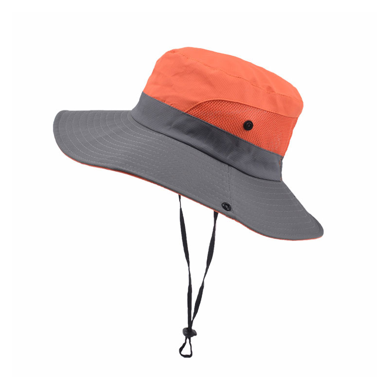Lightweight Wide Brim Bucket Hat with Mesh Panels, Chin Strap, UV Protection & Water-Resistant Design for Outdoor Use