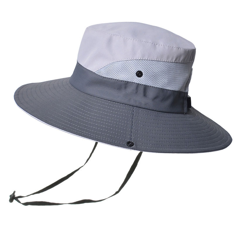 Lightweight Wide Brim Bucket Hat with Mesh Panels, Chin Strap, UV Protection & Water-Resistant Design for Outdoor Use