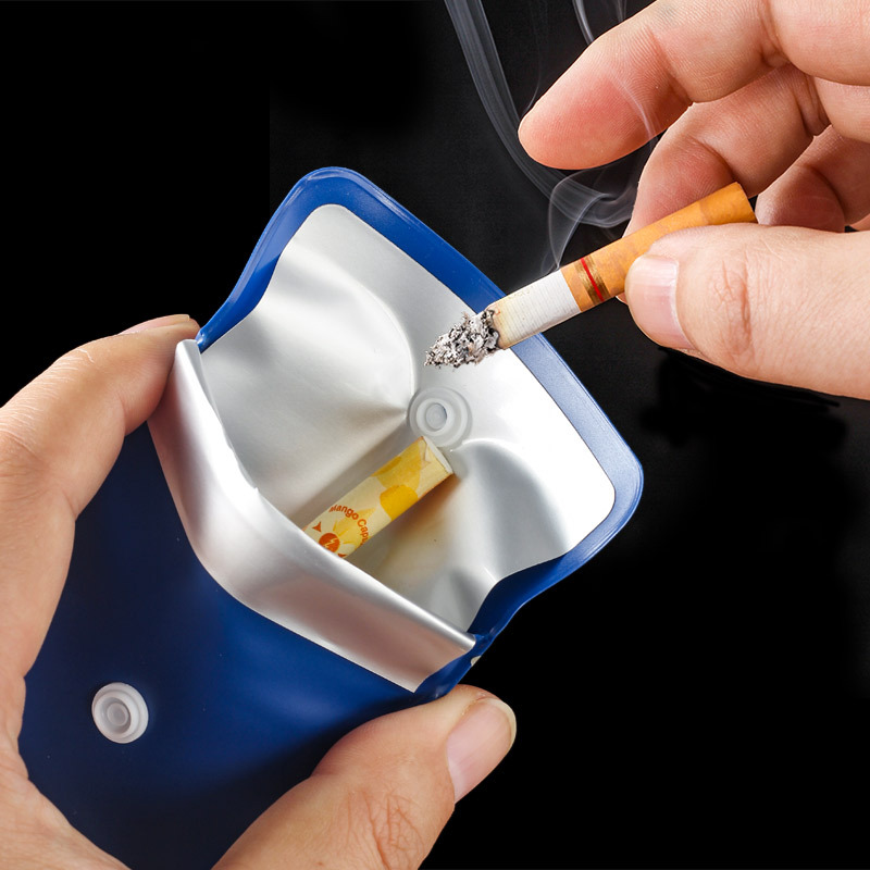 Fireproof Pocket Ashtray with Button Closure, Portable Leakproof Cigarette Butt Holder for Outdoor, Travel, Camping & Car Use