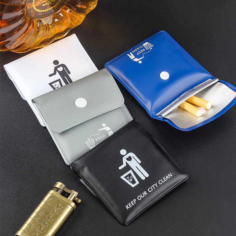 Fireproof Pocket Ashtray with Button Closure, Portable Leakproof Cigarette Butt Holder for Outdoor, Travel, Camping & Car Use