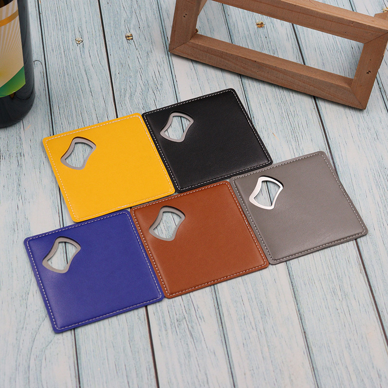 Card-style Retro Square PU Leather Beer Bottle Opener, Size in 3.82