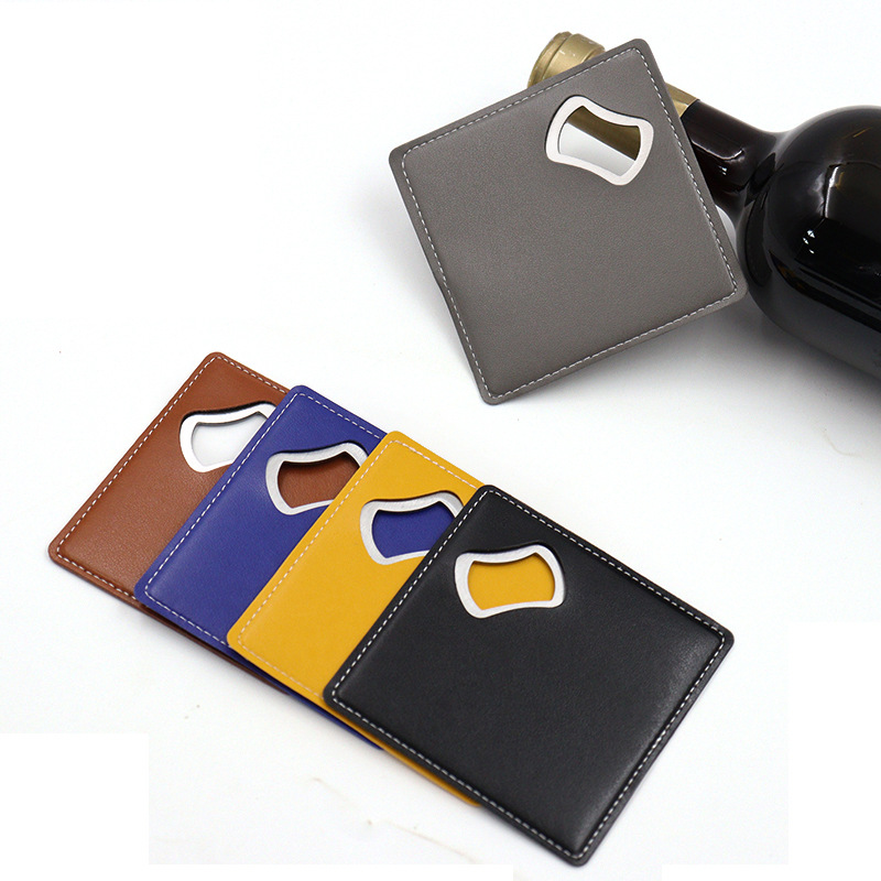 Card-style Retro Square PU Leather Beer Bottle Opener, Size in 3.82